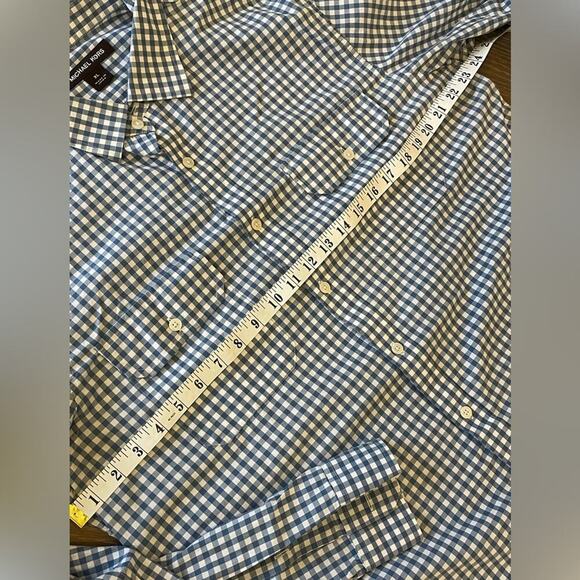 Michael Kors Blue Check Button Down Shirt XL - Picture 7 of 8